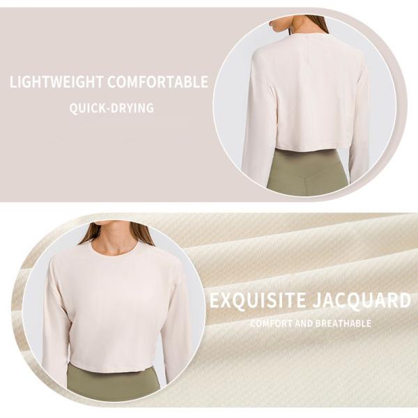 Women Jacquard Activewear T Shirts Breathable Long Sleeve Yoga T Shirt Quick Dry