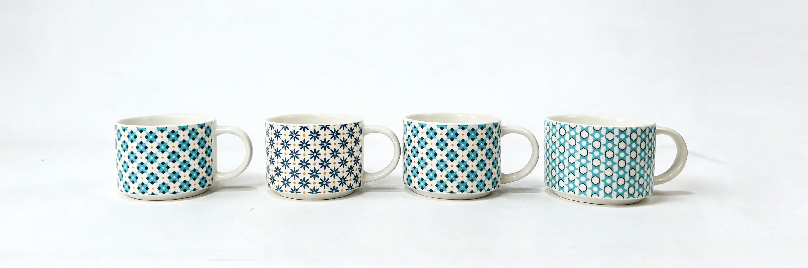 8‑Piece Geometric Pattern Short Ceramic Mug Set, Moroccan‑Style Coffee Cups