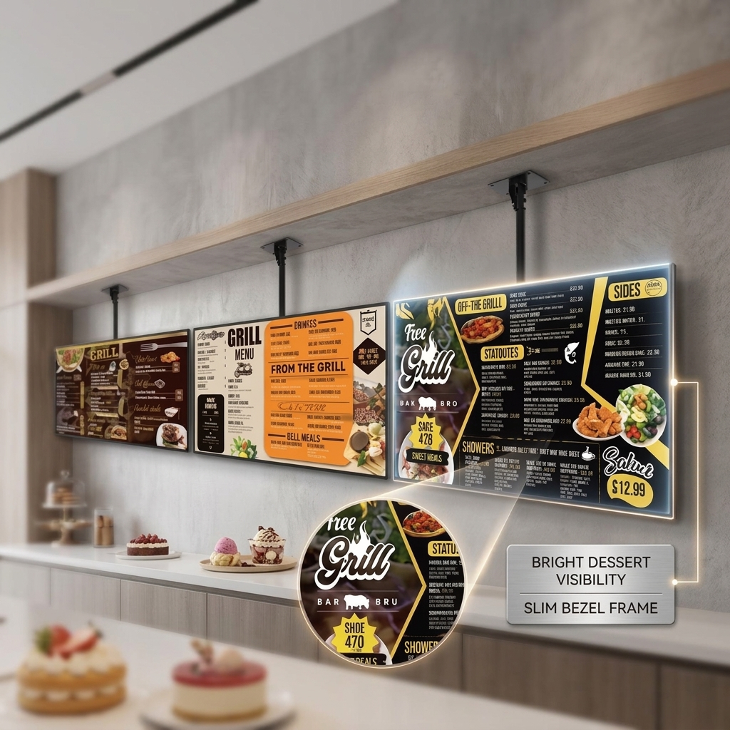 QM-4315GPW 43 Inch 4K Digital Menu Board Cloud Sync Publishing for Chain Restaurant Multi Store