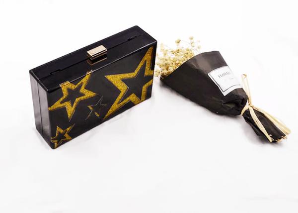 Fashionable Yellow Glitter Stars Acrylic Clutch Bag Women Evening Party Purse Bag
