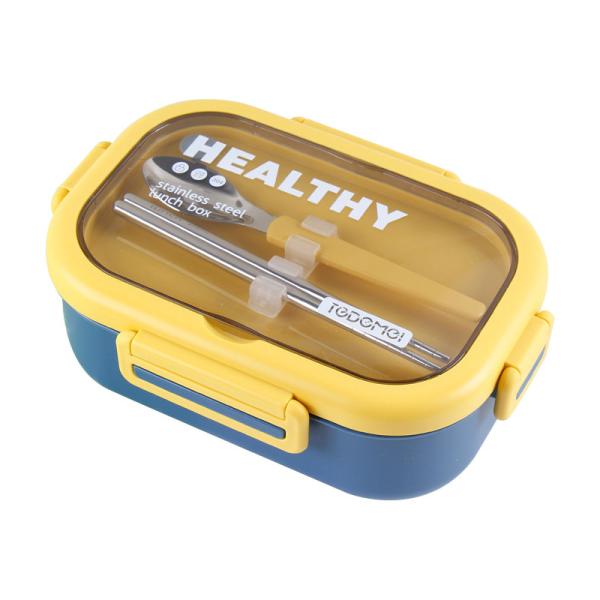 Caixa de almoço Bento de metal de aço inoxidável à prova de vazamento de 2 compartimentos