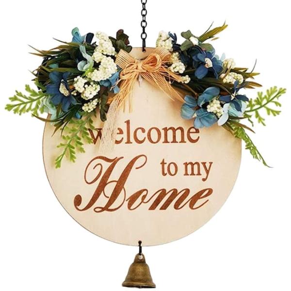 Welcome Wreaths for Front Door Front Door Decor  Front Porch Decorations Hanging Sign Rustic Wood Hanging Sign with Bell