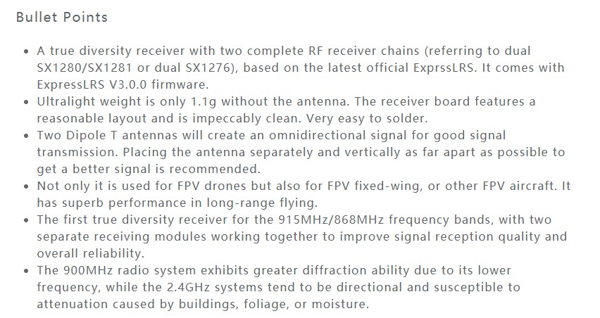 BETAFPV SuperD ELRS Diversity Receiver 2.4G/918MHz/868 For Drones Accessories