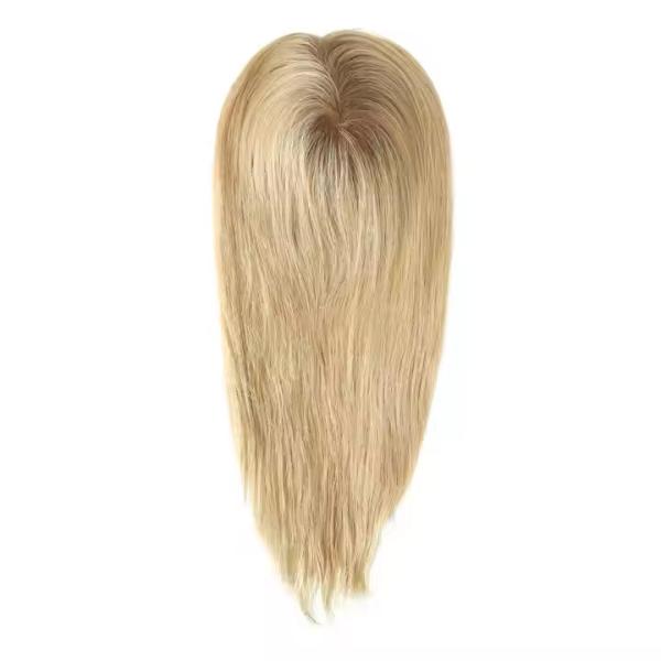 100% European Virgin Hair women Mono hair topper natural color double drawn full end full coverage mono wefted Topper