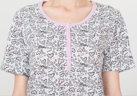 Cute Love Heart Printed Long Sleeve Cotton Nightdress , Soft Ladies Nighty Gown