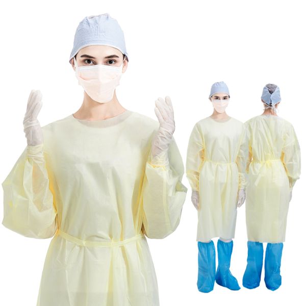 SMMS Level 2 50g Yellow Surgical Gown with Elastic Cuffs and Reinforced Waist Ties - AAMI Level 2 Standard Disposable Medical Isolation Gown