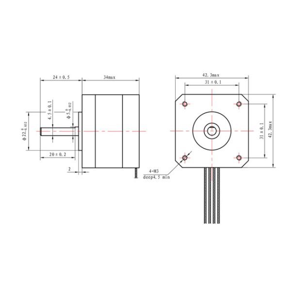 1.33A 42*42mm Stepping Motor NEMA 23 DC Motor For Medical Equipment 320mN.m