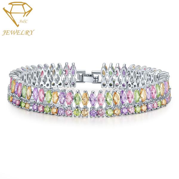 Colorful Brass 7.3 Inches Diamond Women's Bracelets AAA Stone