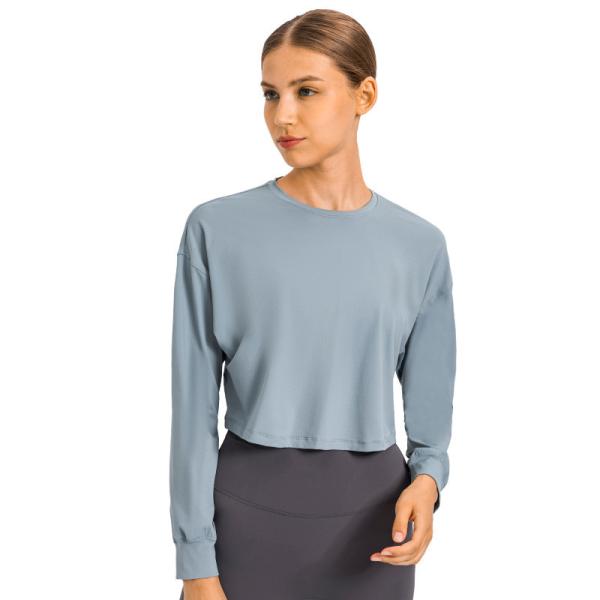 Women Jacquard Activewear T Shirts Breathable Long Sleeve Yoga T Shirt Quick Dry
