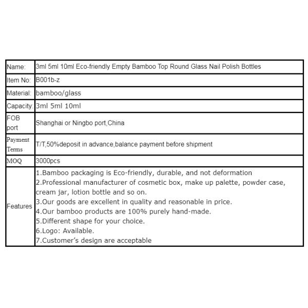 High Quality Nail Polish Bottle Bamboo Cap Glass Cosmetic Containers