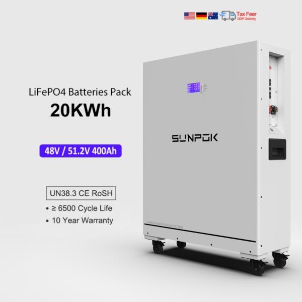 Batterie solaire lithium-ion LiFePO4 48V 51,2V 400ah 20kwh pour le stockage d'énergie domestique