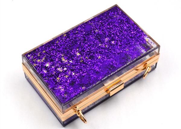 Elegant Purple Transparent Box Clutch Bag , Women Clear Acrylic Handbags
