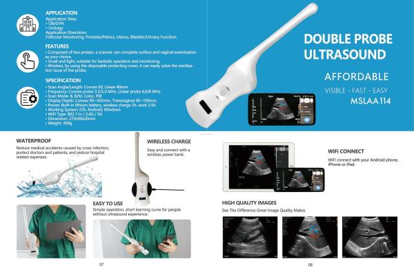 3 in 1 Wireless Convex Phased Array Linear Transvaginal Array  Color Doppler Ultrasound Scanner