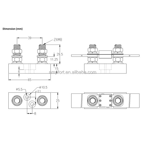 Fiberglass Bolt on Fuse Holder FHR39-M8-01 200V 800A for EV HEV Protection, Fit for A202001 Series High Current Fuse 100-500A