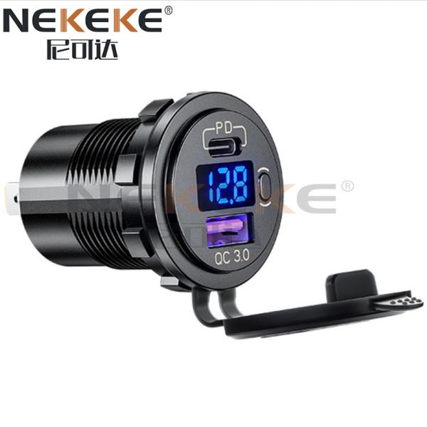 Waterproof QC3.0 Type C Power Socket Dual USB Car Charger Socket with ON OFF Switch