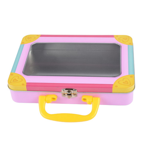Food Grade Handle Rectangular Tin Box With Window Hinge Lid Metal Candy Tin