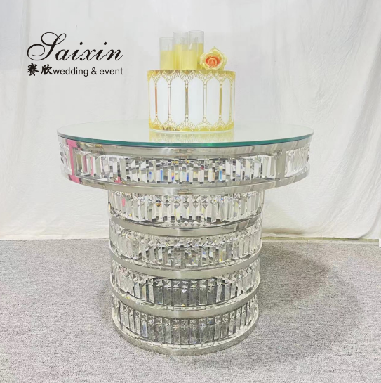 Round Stainless Steel Hanging Crystal Cake Stands Wedding