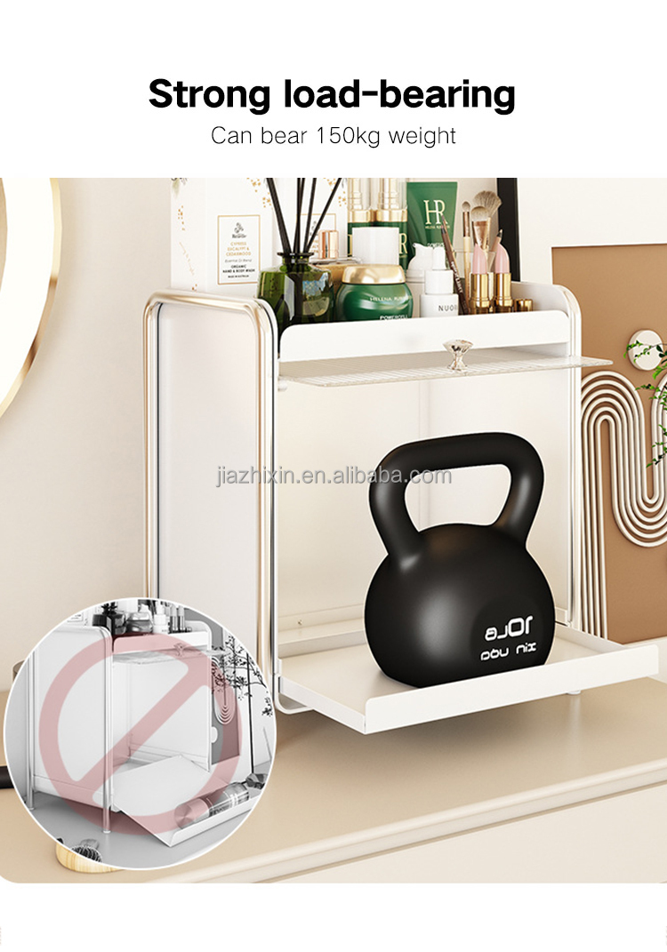 Bedroom Desktop With Cabinet Doors Makeup Display Cabinet Organize Shelf 2 Tier Spice Storage Rack Metal Dust Proof Cup Holder