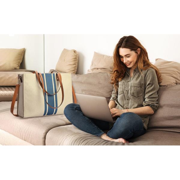 Canvas Work Laptop Tote Bag For Women Casual Travel 16.33x4.7x12.99
