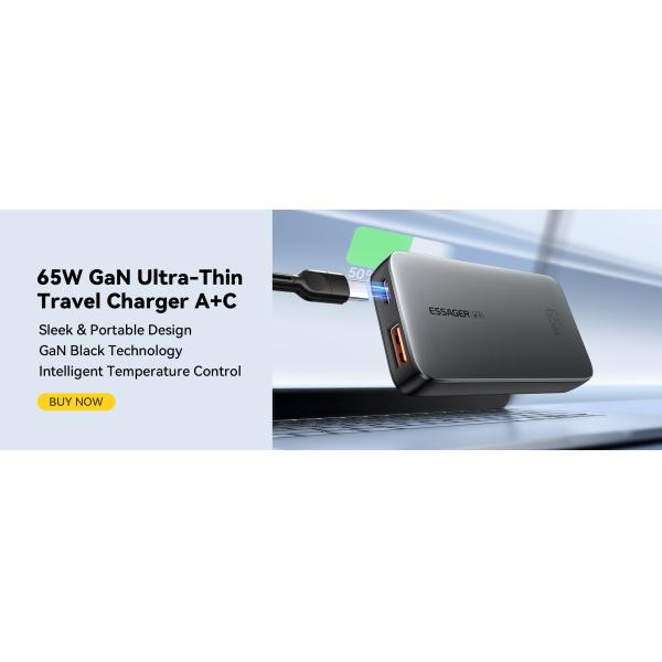 ESSAGER ES-CD46 Serie 65W 2 puertos GaN cargador de pared cargador súper rápido