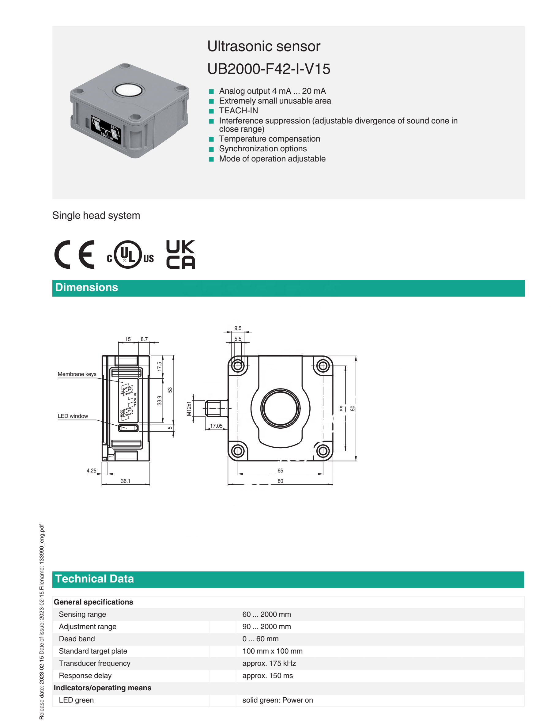 PEPPERL+FUCHS UB2000-F42-I-V15 Plastic Material Universal Motor Type Sensor for Power Station and Industrial Equipment