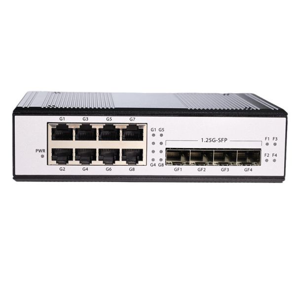 Industrial Switch 4 SFP Fiber Ports 8 Port DIN Rail PoE Ethernet Switch