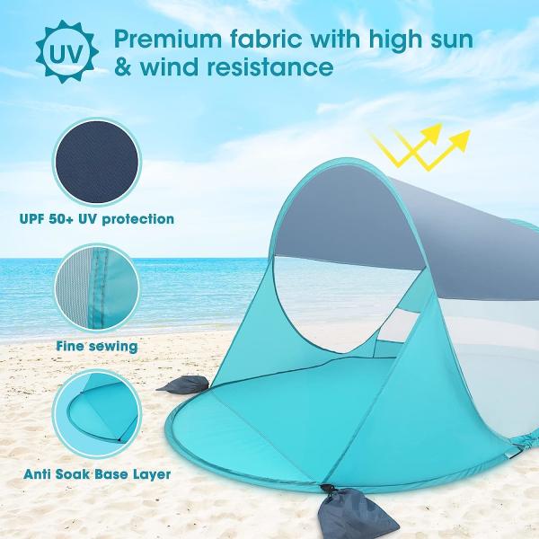 Pop Up Beach Tent, Portable Outdoor Beach Shade Tent, UPF 50+ Baby Beach Shelter, Easy Setup Windproof Waterproof