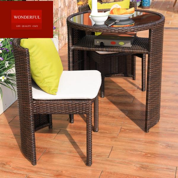 Unique Balcony Rattan Mirror Compact Coffee Table Set for Cozy Coffee Breaks in Garden