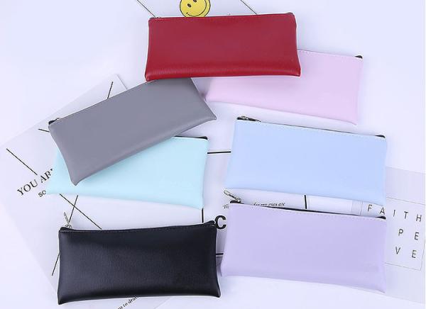 Plain color student pen bag female simple large capacity PU handbag makeup bag