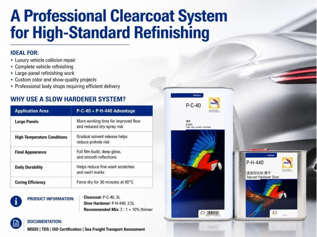 P-C-40 2:1 Acrylic Scratch Resistant Automotive Clearcoat High Gloss Car Refinish Clear Coat P-H-440