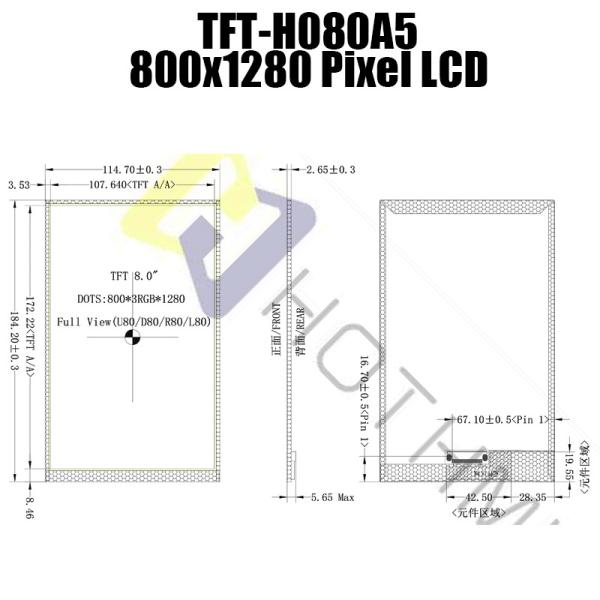 8 Inch TFT LCD Display Module | MIPI DSI Interface | JD9365 Driver IC