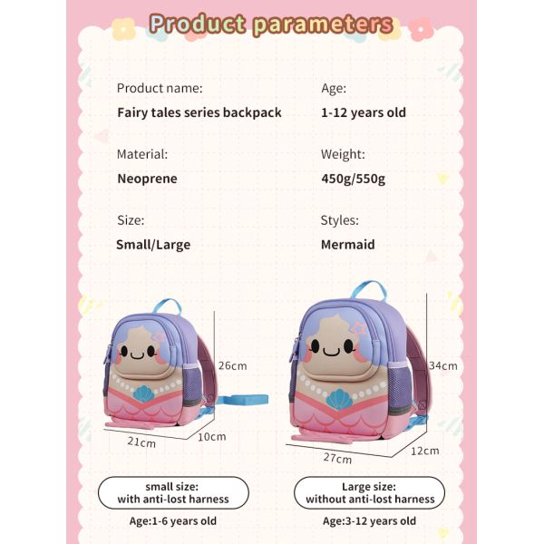Customization Waterproof Child School Bag Backpacks Mermaid Design For Kids