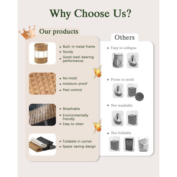 Large Laundry Hamper Laundry Basket Round Handwoven Wicker Laundry Baskets Rattan Laundry Basket With Removable Bag Handles 2 Mesh Bags For Living Room Bedroom Natural