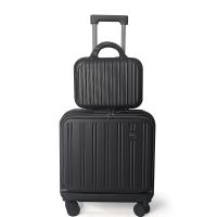 2-piece set ABS hard shell luggage 18-inch carry-on luggage  black color TSA lock spinner wheel suitcase ,USB -charging multi-functional front opening cup holder trolley case laptop bag