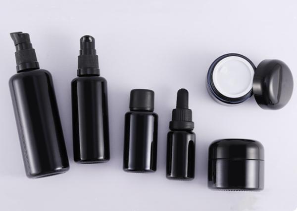 Black Skin Care Packaging Cream Bottle Glass Skincare Packaging Cream Cosmetic Glass Jar and Lotion Bottle Set