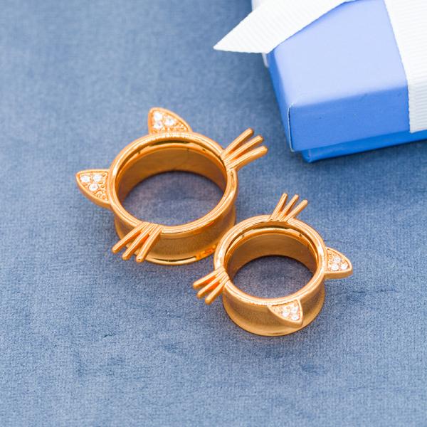 Cute Cat Style Piercing Tunnel Plug Earrings Rose Gold Plated 5mm