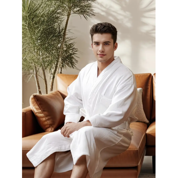Classic Men’s Lounge Bathrobe – Soft V-Neck Belted Robe with Long Sleeves for Everyday Comfort