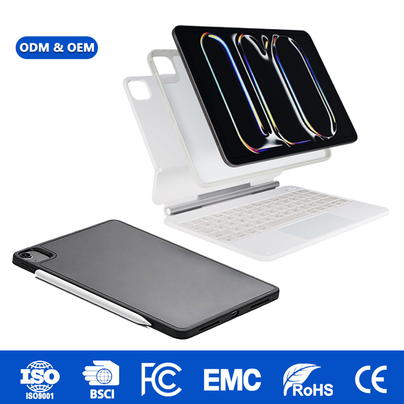 Detachable case Turns for iPad 11 Into Laptop with RGB Backlight and Strong Magnet. UK US 64 Keys and Pen Holder. RoHS.