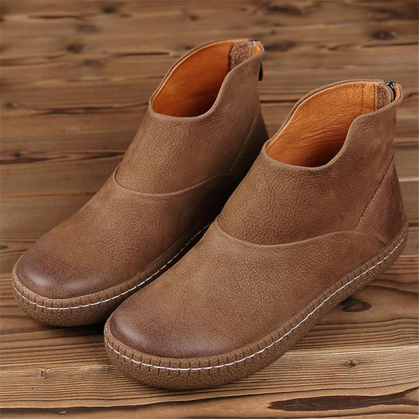 S016 Handmade leather Martin boots 2020 autumn and winter new ethnic style rear zipper non-slip round toe boots short