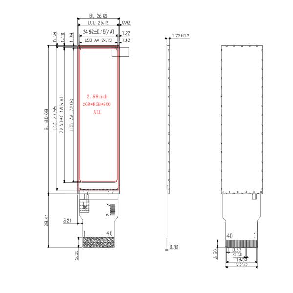 2.99 3 Inch 268x800 Stretched Bar LCD Display TFT LCD Module Drive IC ST7701S