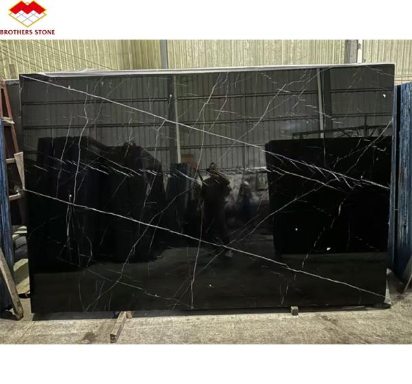 Modern Design Hotel Nero Marquina Big Slab Zimbabwe Black Marble Floors and Stairs