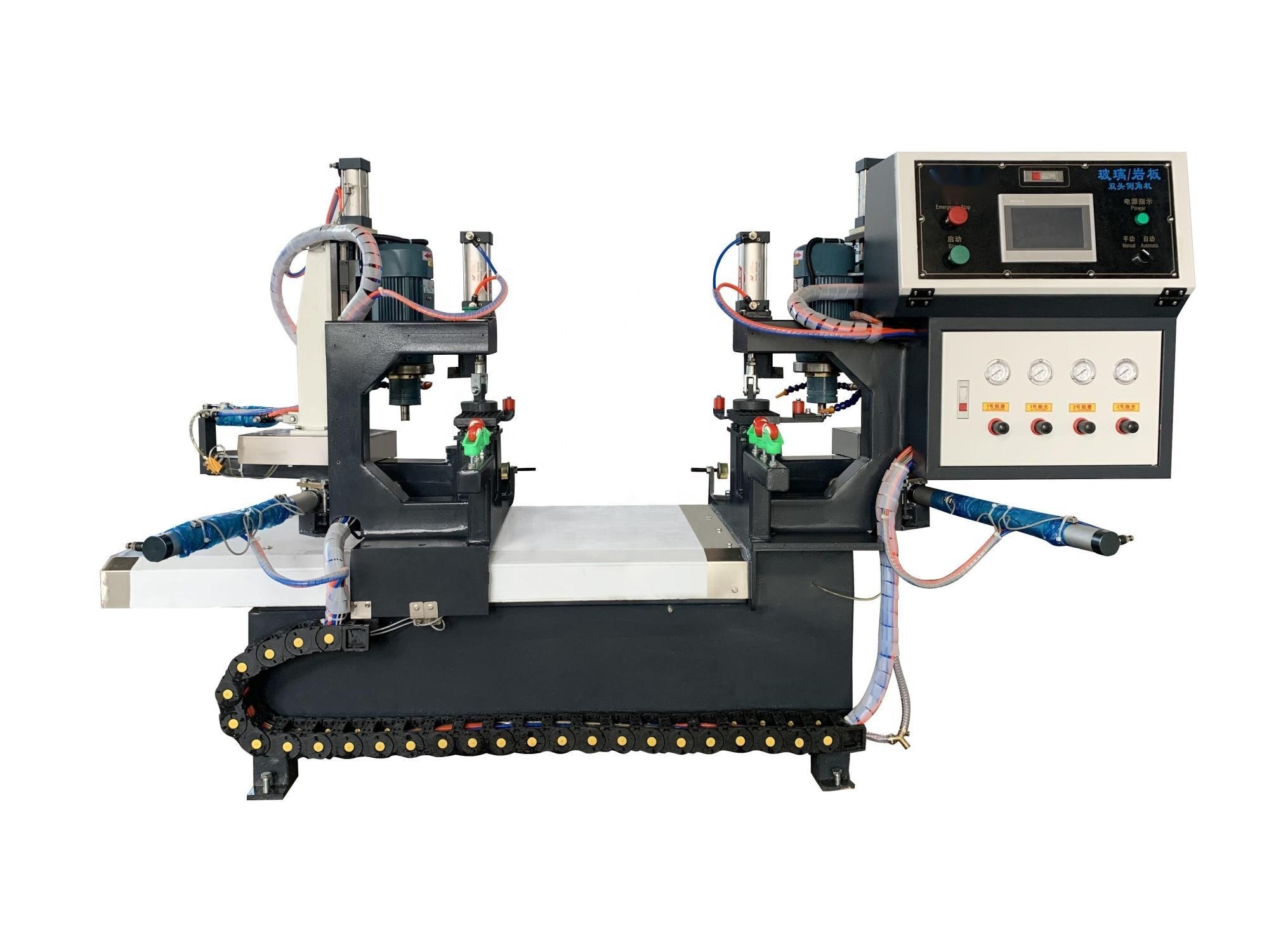 Double-head CNC PLC-controlled Glass Edging Machine For Automatic Glass round edging, Grinding, And Polishing.