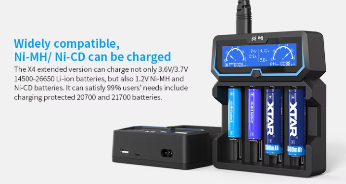 USB  XTAR X4 4 Bay LCD Smart Battery Charger Wide Compatibility Smart Charging