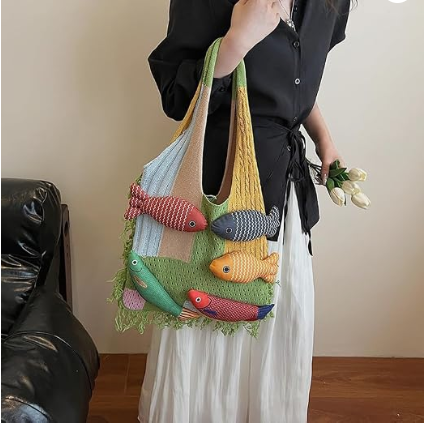 Bohemian style travel handbag for women large-capacity woven bag vacation beach seaside tote bag crochet purse