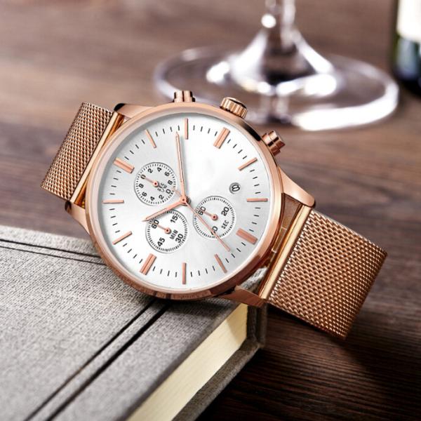 Black Zinc Alloy Case Mens Quartz Watch Water Resistant For Young Men