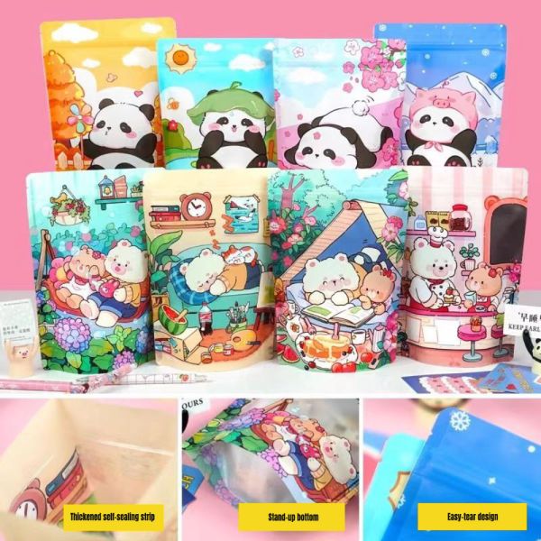 Customized Color Child Resistant Heat Sealed Die Cut Bag 3.5 Grams Snacks Candy Self Sealing Zipper PE Plastic Flower Packaging Salad Bags
