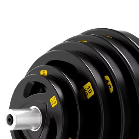 Iron Coated Rubber Gym Weight Plates 5 LB 10 LB 25 LB 35 LB 45 LB Tri Grip Weight Plates