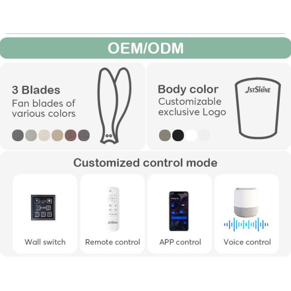 Iluminação personalizável Ventilador de teto de 52 polegadas com controle remoto e luz LED de 3 cores