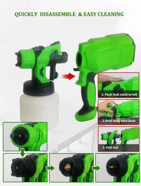 HVLP  Electric Sprayer Disinfection Portable Green Color Painting Gun 800ml Plastic Cup with CE GS Certifications