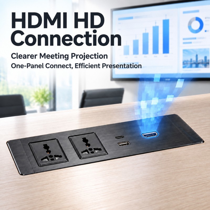 Flush Mount Recessed Power Strip with HDMI HD Connection and 65W USB A+C for Conference Rooms